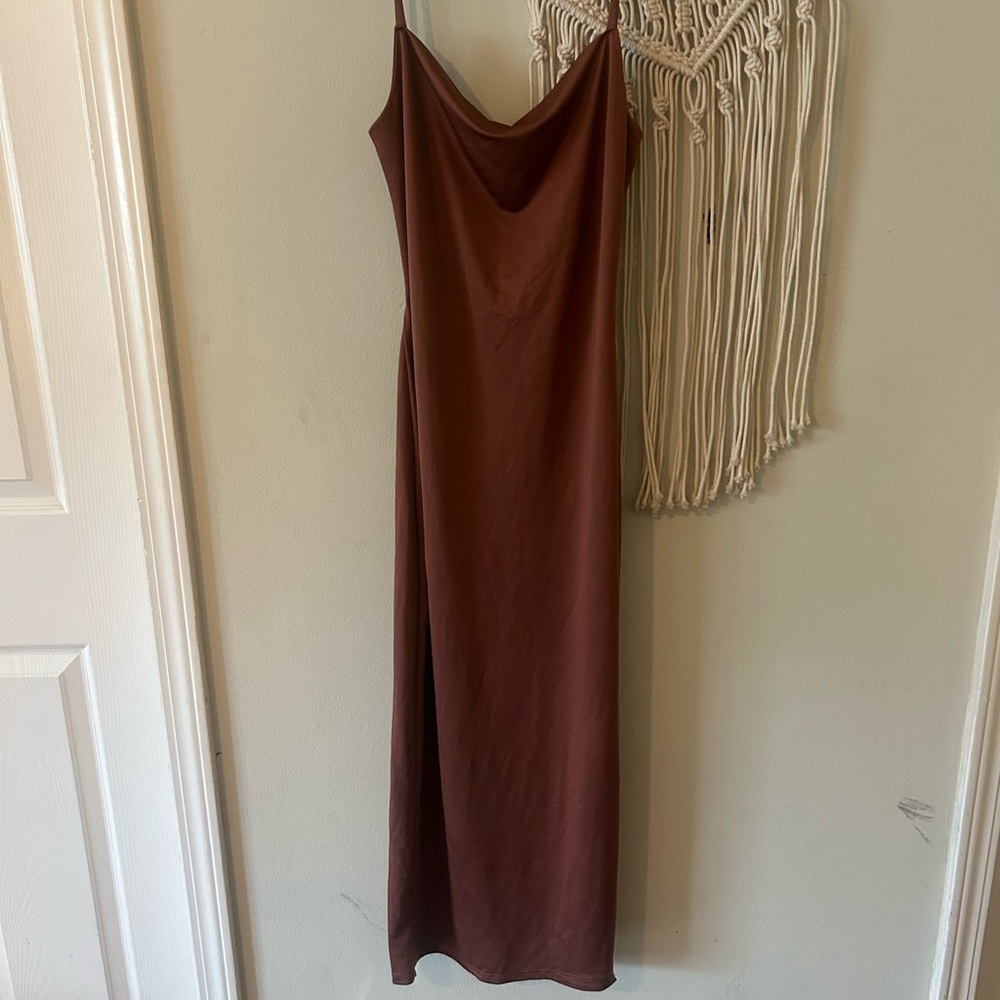 Vibe Brown Cowl Neck Sleeveless Slip Maxi Dress